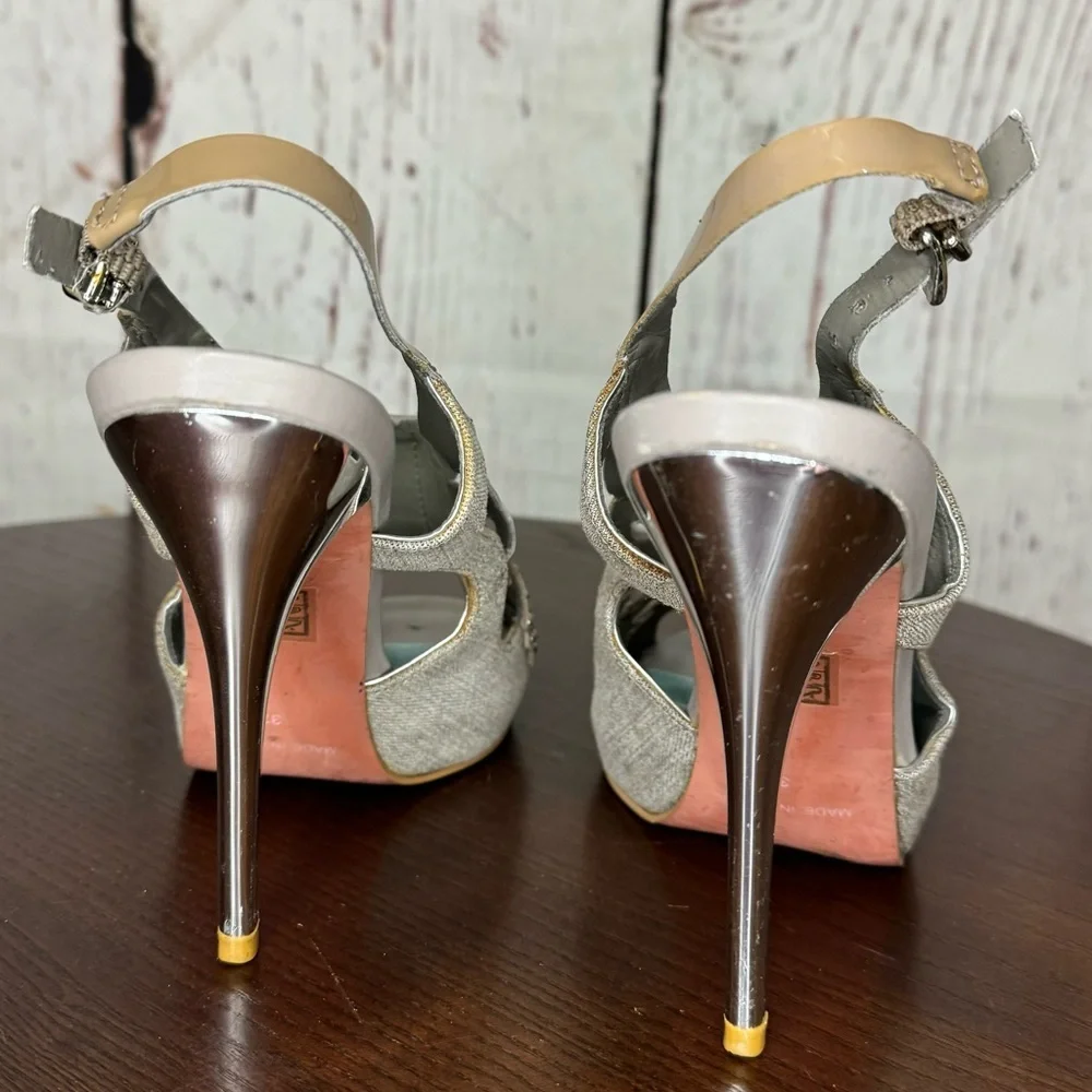 KG KURT GEIGER DENIM, Calf, PATENT Leather Laser Cut Studded heeled Sandals 37 - Picture 8 of 16